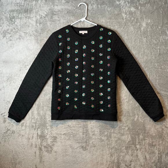 Opening Ceremony Sequin And Bead Embellished‎ Sweater Size Medium Black Floral - Picture 1 of 5